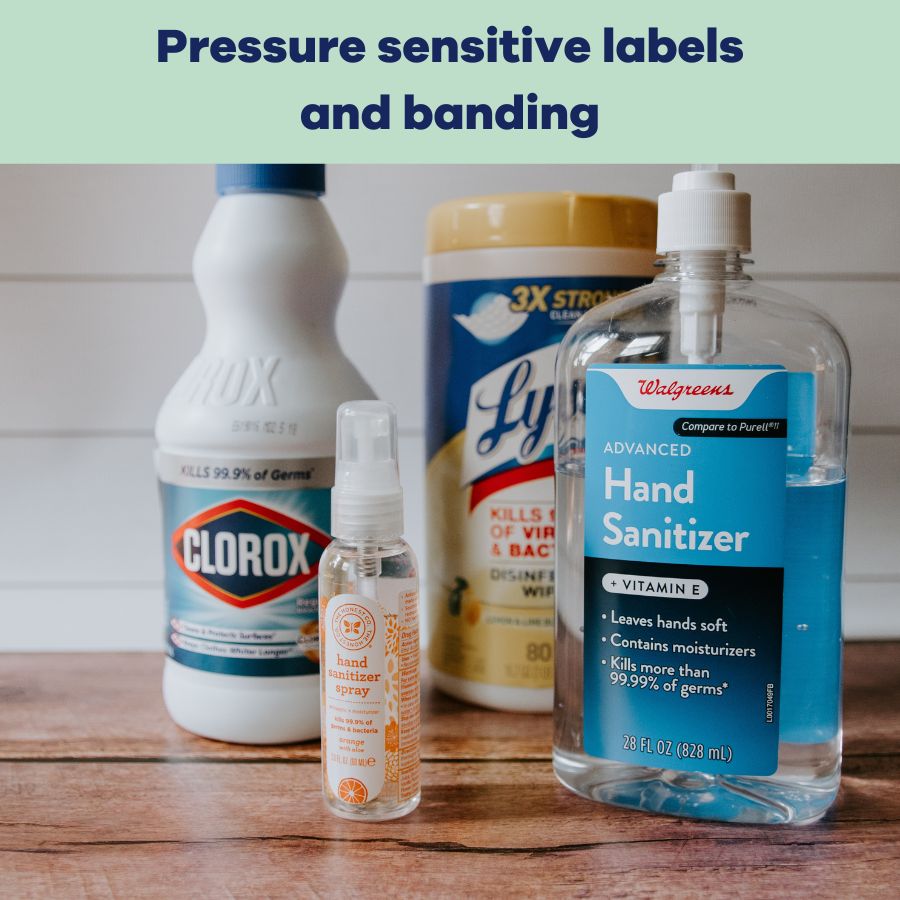 Pressure sensitive labels for household cleaning products