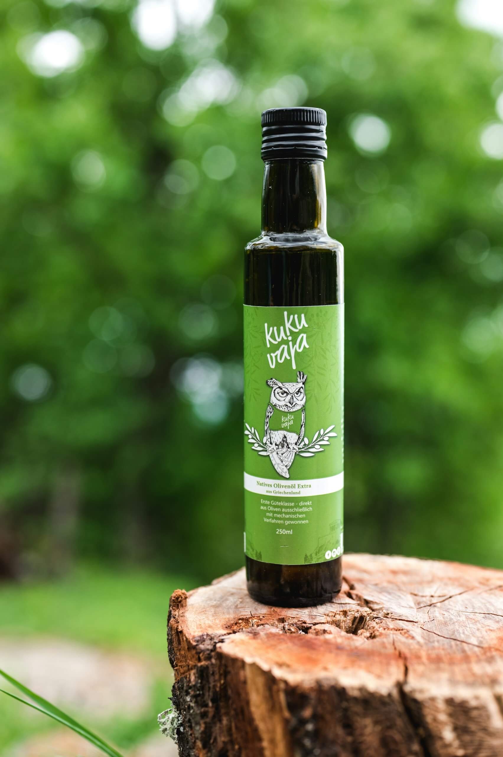 olive oil label on glass bottle