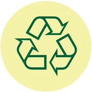 green recycle logo on yellow circle