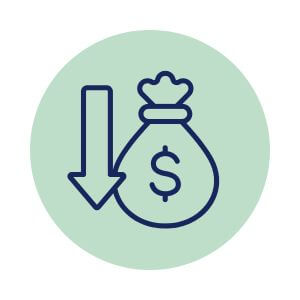 efficient-and-predictable-label-supply-chain-lower-costs_300x300 downward arrow with bag of money