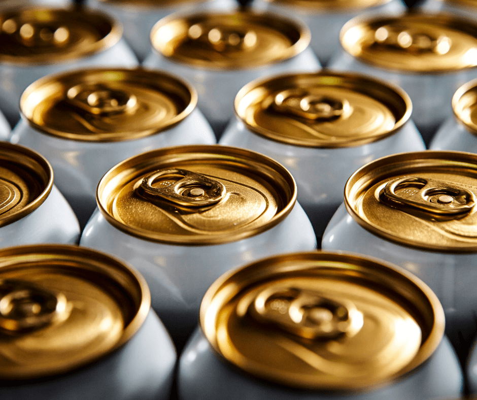 golden top view of beer cans