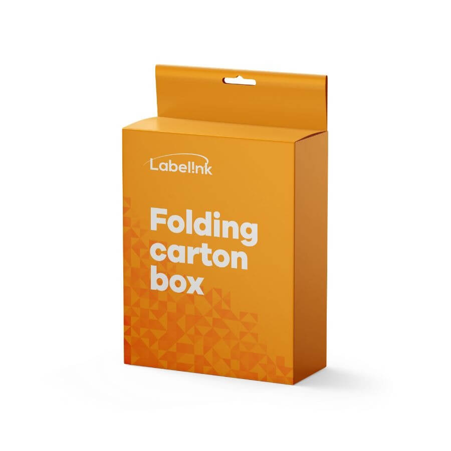 Orange folding carton with "Folding Carton Box" text
