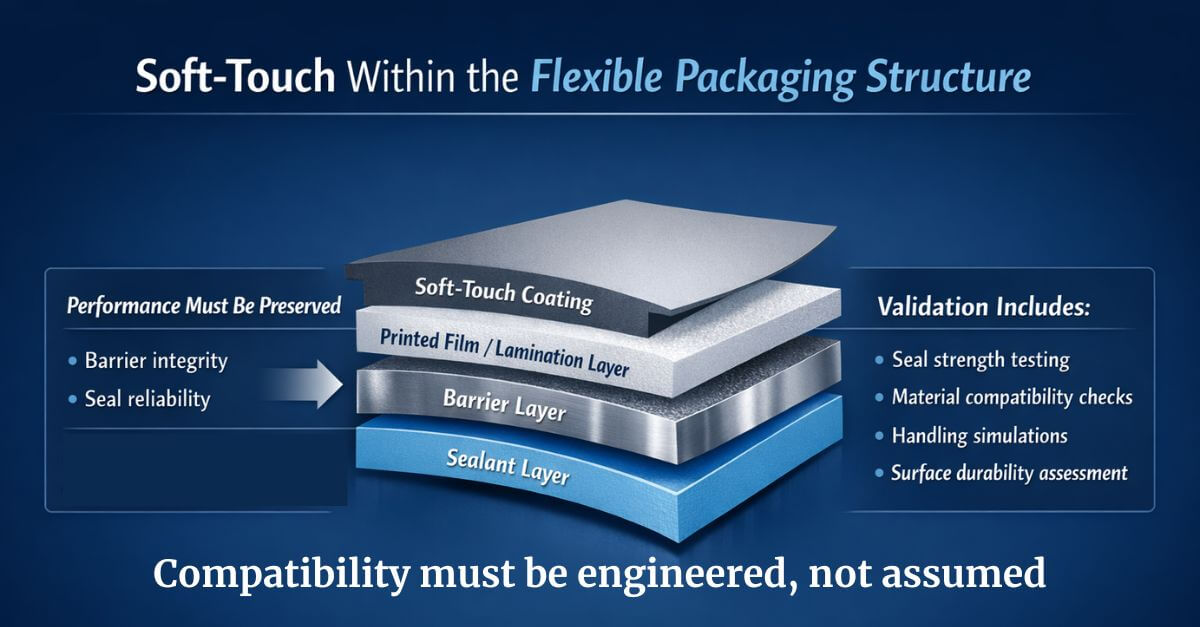 Soft-touch within the flexible packaging structure