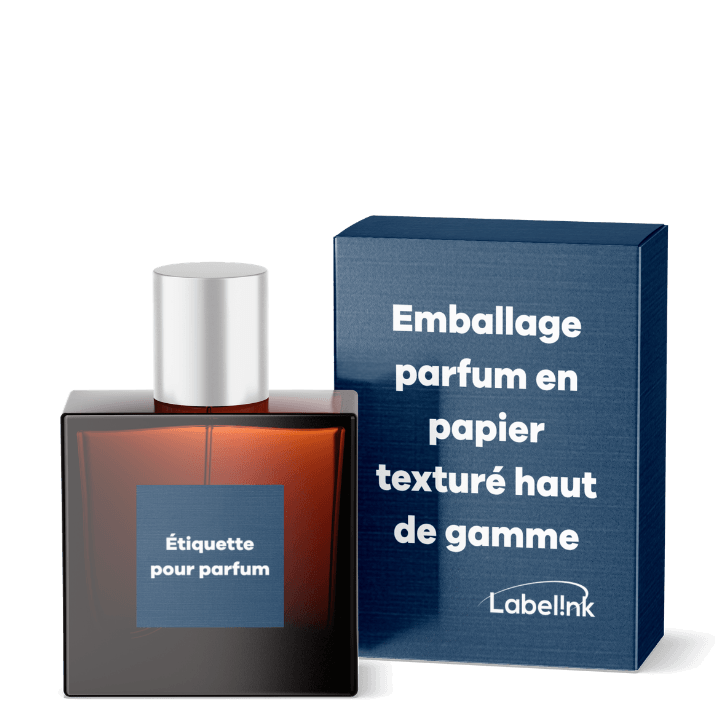Emballage parfum en papier texturé haut de gamme (2) Fragrance Set with Label and Carton with textured premium paper