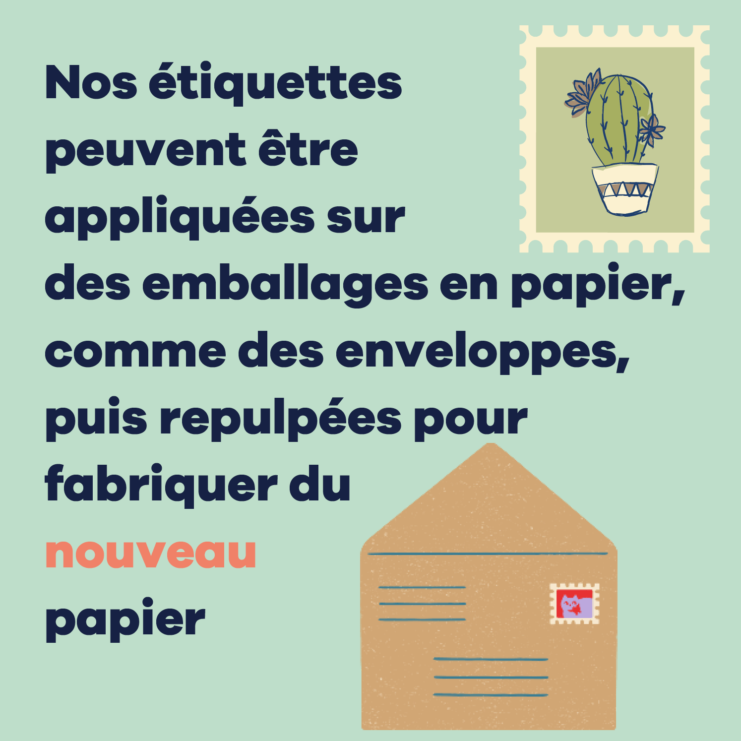green text box with postage stamp and envelope