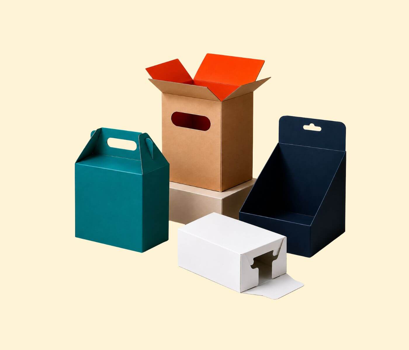 Folding carton customized box: box with window, carrier box, display, box with automatic bottom, blank prototype